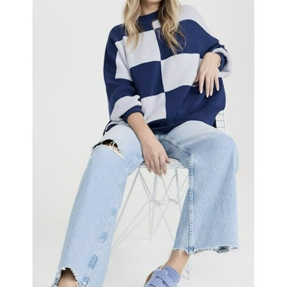 Free People Easy Street Checkered Sweater Pullover Size Small NWT - Picture 2 of 7